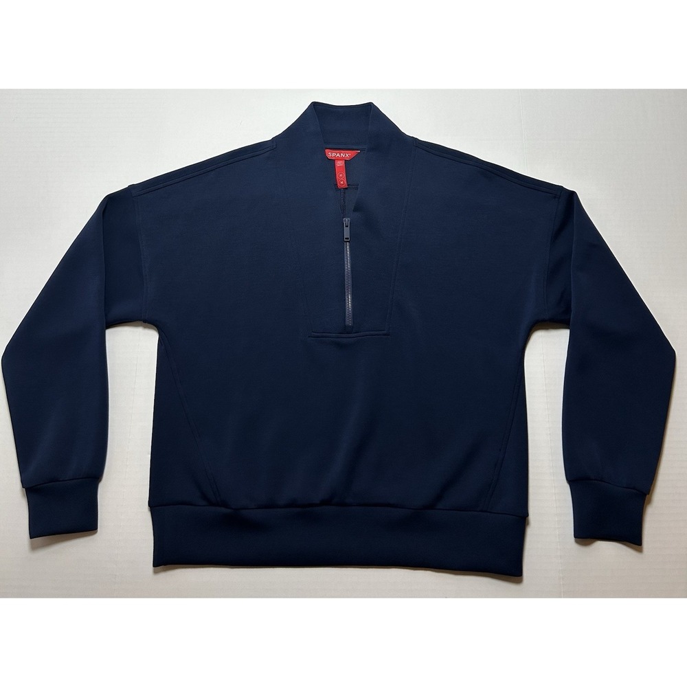 SPANX AirEssentials Half Zip Pullover Sweatshirt Women Medium Blue Modal EUC